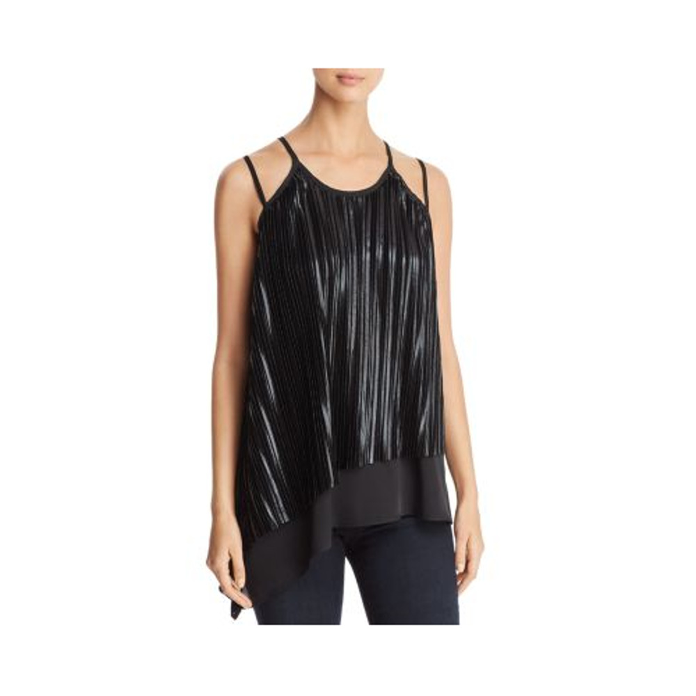 Love Scarlett Pleated Overlay Asymmetrical Tank Top Keyhole Tunic Black S New